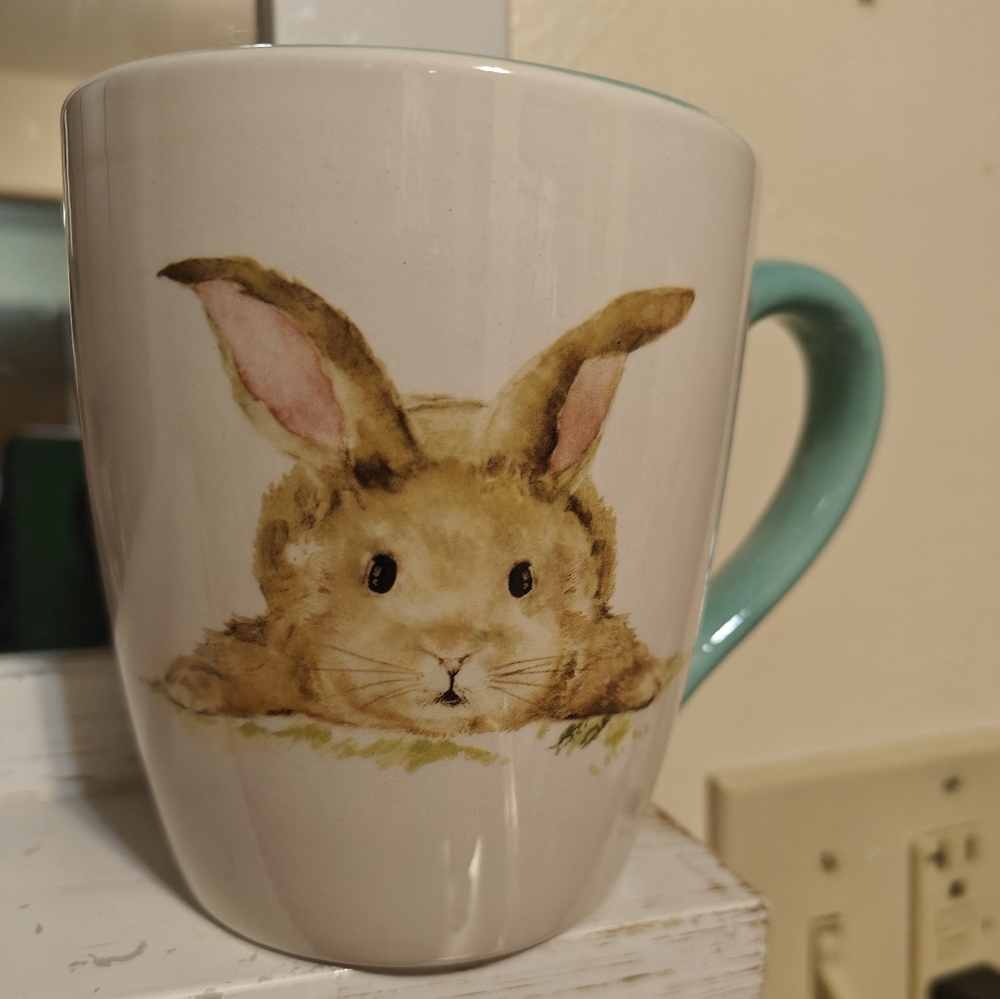 Cute Bunny Ceramic Pet Lover Mug -  Mint Color Handle And Inside